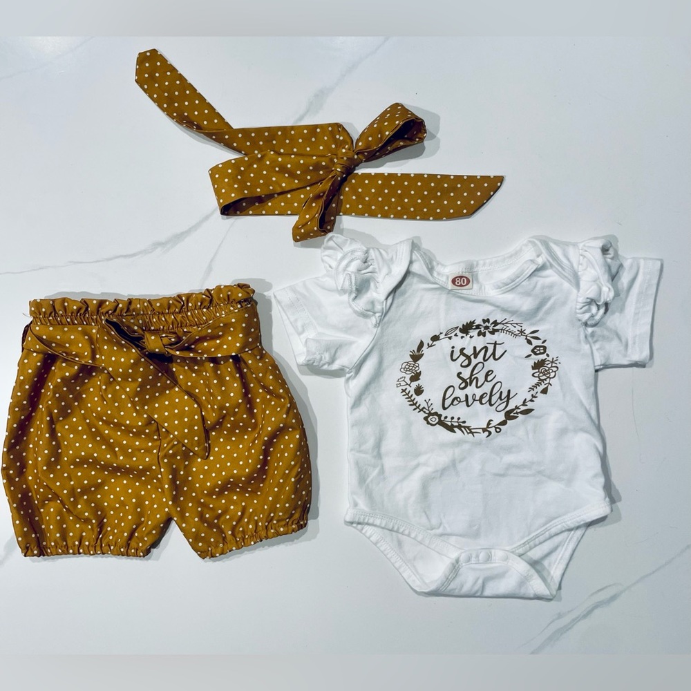 Charming Polka Dot Hairband and Shorts Set with White Bodysuit